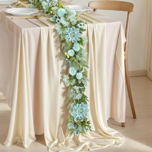 Spring Garland 6FT Hydrangea Flower Garland Faux Greenery Leaf Vine Garlands for Decoration for Spring Indoor Outdoor Garden Farmhouse Porch Wall Wedding Room Home Decor (Blue) - color: Blue