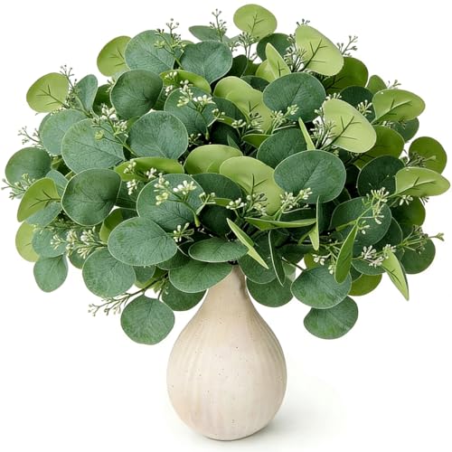40PCS Artificial Eucalyptus Stems, Fake Eucalyptus Plant, Faux Greenery Centerpieces for Tables,Vase, DIY Bouquets and Weeding Home Decor (Medium，NO Vase) - size: 40PCS Medium