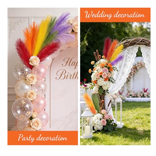 50pcs Pampas Grass 21.6 Inch Non-Shedding Faux Pampas for Modern Neutral Home, Boho Wedding and Cream Tone Vase Arrangements Red Orange Yellow Green Purple - color: Mixed Color3