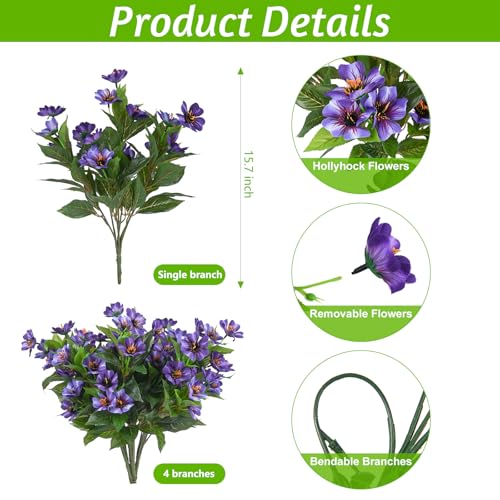 Hrobek Fake Artificial Flowers for Outdoors Decoration,4 Bundles Silk Faux Spring Flowers with Plants Leaves UV Resistant for Planter Front Door Porch Yard Patio Window Box Home Indoor Decor - color: Purple，lotus-colored