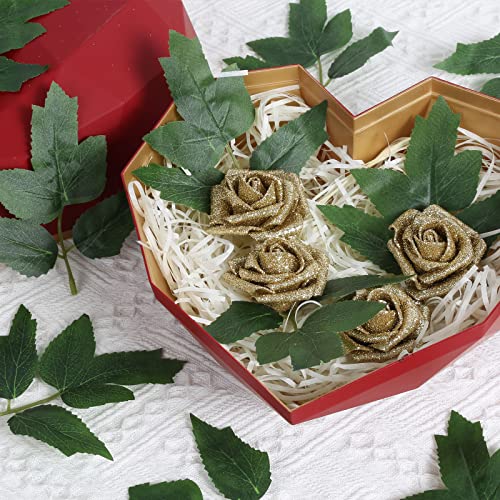 Fake Leaves, 100pcs Artificial Peony Leaves Artificial Craft Leaves with Stems for DIY Wedding Bouquets Centerpieces Party Decorations - color: 3-leaf Peony Leaves