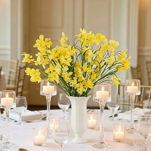 12pcs Fake Orchid Flowers Branches, 21.7in Artificial Cymbidium Flower Stems for Table Centerpiece Wedding Vase Arrangements Office Home Decor (Yellow)