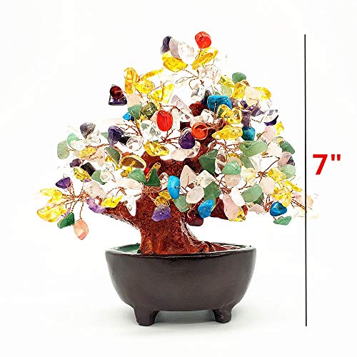 Colorsheng 7 Inch Quartz Crystal Money Tree Bonsai Feng Shui Gem Decoration for Wealth and Luck (Multicolor) - color: Multicolor