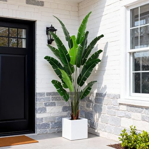 YEPDIN Artificial Bird of Paradise Plant 7 FT Fake Banana Leaf Plant Faux Tree Decor Large Fake Plants Realistic Indoor Outdoor Tall Floor Plant for Living Room, Office Decor - style: 7 FT