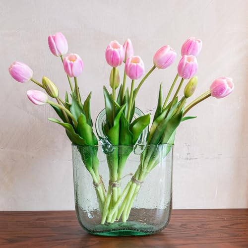 Artificial Tulips Flowers,Soft Touch Latex Bouquet, Fake Tulips,Spring Wedding Home Room Table Centerpiece Decor - color: 15pcs Baby Pink(no Vase)