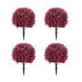 Artificial Red Eucalyptus Topiary Ball Tree, Outdoor Faux Evergreen Shrubs with Ground Spike, UV Resistant Fade Proof Fake Plants, Set of 4 for Garden Patio Yard Indoor Deco .25Inch - color: Pink-coloured