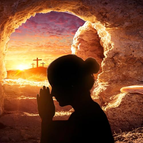 Empty Stone Tomb Backdrop Sunrise Sunset Jesus Christ Crucifixion Resurrection Cave Photography Background Holy Lights Three Crosses God Bless Jesus Christian Easter Christian Backdrop 5x3ft - color: Sunset Golden, size: 5x3ft