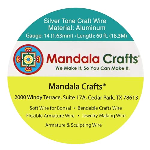 Mandala Crafts 14 Gauge Anodized Aluminum Craft Wire for Jewelry Making - 60 FT Colored Flexible Silver Tone Wire - Bendable for Bonsai Armature Crafting Sculpting - color: Silver, size: 14 Gauge