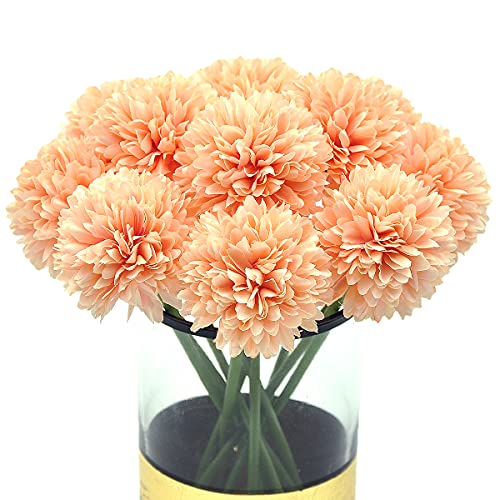 10Pcs Artificial Fake Flower Plants Silk Chrysanthemum Ball Hydrangea Arrangements Wedding Bouquets Decor Home Kitchen Garden Party Table Floral Centerpieces DIY (Grapefruit Pink) - color: Grapefruit Pink