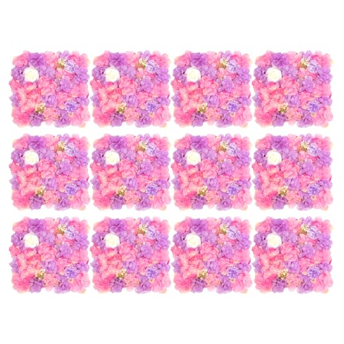 Flower Wall Backdrop 12 Pcs -15x15Inch Artificial Flower Wall Panels 3D Silk White Rose Floral Photography Background Floral Decoration Panels for Wedding, Event Party (Pink+Purple+White, 15 × 15") - color: Pink+Purple+White