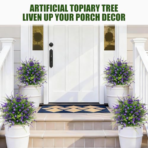 Artificial Boxwood Plants Outdoor with Stake,Set of 2 Artificial Topiary Ball Flowers Faux Shrubs Bushes with Spike, UV Resistant Fake Flowers Ball Tree for Planter Filler Garden Front Porch D17 - style: Spring