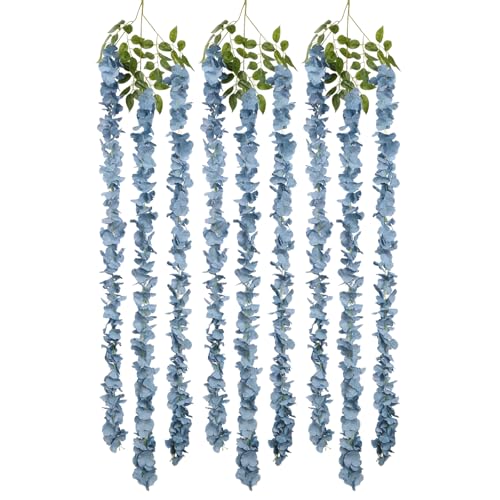 IPOPU Dusty Blue Wisteria Hanging Flowers Garland 6.4FT Wisteria Garland Hanging Flowers for Decoration for Wedding Arch, Backdrop, Garden Party Decor, 3 PCS (Dusty Blue) - color: Dusty Blue