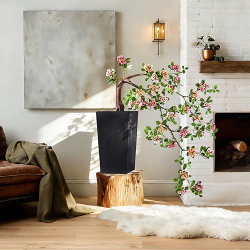 Artificial Bonsai Tree Fake Plant in Pot 2.6FT Artificial Flowers Plants Artificial Spring Flowers Tree Bonsai with Lifelike Leaves Realistic Flowers for Living Room Stairwell Patio Decor(Multicolor) - color: Multicolor