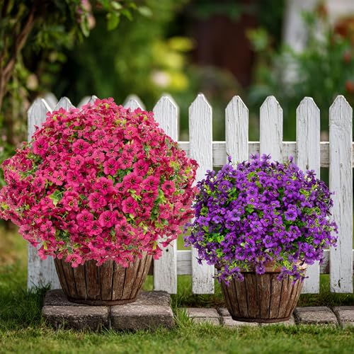 AXYLEX Artificial Flowers for Outdoors, 16 Bundles Fake Plants (Red) | UV resistant faux plastic flowers, no fade artificial greenery – garden, patio, porch & home - color: Red