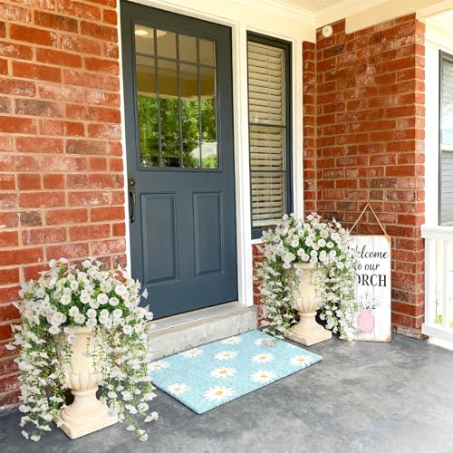 Artificial Hanging Petunias Flowers for Outdoor, 2pcs Fake Plants Long Vine Morning Glory Eucalyptus, UV Resistant Realistic Faux Greenery Indoor Outside Patio Porch Garden Spring Summer Decor, White - color: White