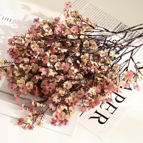 Waipfaru 6Pcs Fake Flowers Babys Breath Silk Artificial Flowers Gypsophila Bouquets Bulk Real Touch Fall Stems for Home Boho Living Room Bedroom Decor DIY Floral Arrangement, Beige Brown - color: Light Brown, size: 6pcs