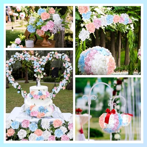 Giegxin 120 Pcs Artificial Hydrangea Flowers Bulk, Blue, Pink, White, Light Pink, Faux Silk Hydrangea Flower Heads with 120 Stems for Wedding Centerpieces, Home, Garden, Baby Shower, Party (4 Colors)
