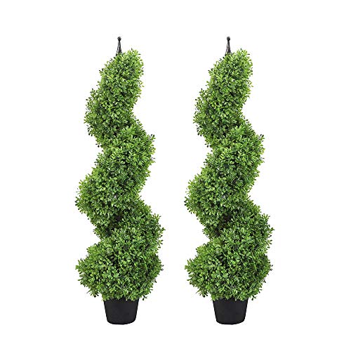 momoplant 35 Inch-3FT Artificial Boxwood Topiary Tree Spiral Plants Spiral Tree Fake Faux Plant Decor in Plastic Pot Green Indoor or Outdoor, Set of 2 - size: 36in