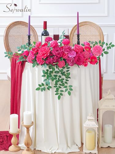 Serwalin Hot Pink Flowers Artificial, Magenta Silk Fake Roses Flowers, Faux Flowers for DIY Wedding Bouquets Cake Decoration Baby Shower Centerpieces Floral Arrangements Party Decor - color: Hot Pink Magenta, size: Grand