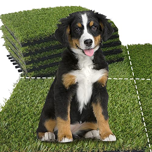 Qingbei Rina Artificial Grass Turf Tiles Interlocking 9 Pack, 12"x12" Outdoor Square Fake Grass Mat for Balcony Patio Deck Flooring, Pets Dog Pee Pad