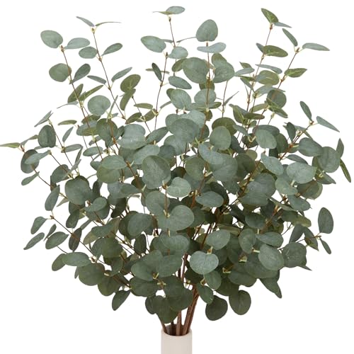 6 Pcs 27" Eucalyptus Stems Greenery Stems Eucalyptus Leaf Spray in Green Silk Plastic Plants Floral Artificial Plants for Home Party Wedding Decoration(Dark Green) - color: Dark Green - 6 Pcs