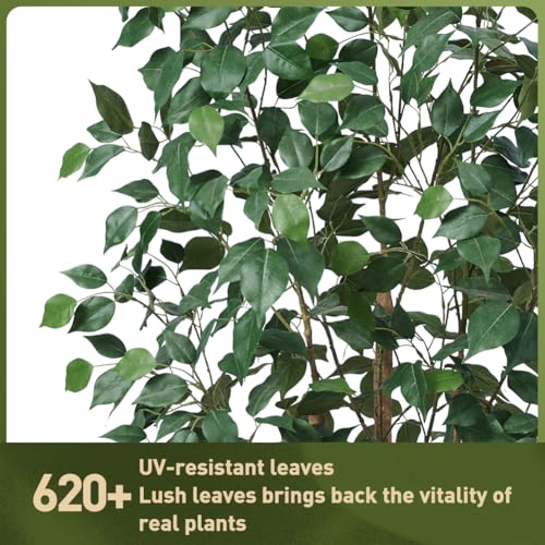 VeriNatural 6ft Artificial Ficus Tree-Tall Faux Tree with Pebbles & Planter UV Resistant Potted Fake Plant with Silk Leaves & Real Wood Trunk-Indoor Outdoor Floor Plant for Home,Living Room,VN129 - color: White, size: 6ft