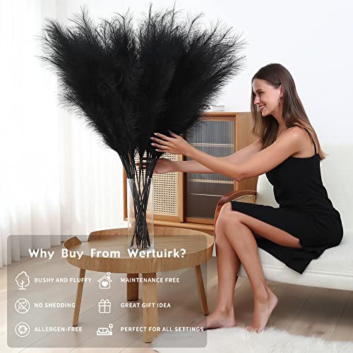 8 Pcs 45 inch Tall Faux Pampas Grass Decor, Large Artificial Black Pompous Grass Bulk, Long Fake Pompas for Floor Vase Filler, Wedding, Baby Shower, Home and Boho Decor (Black) - color: Black