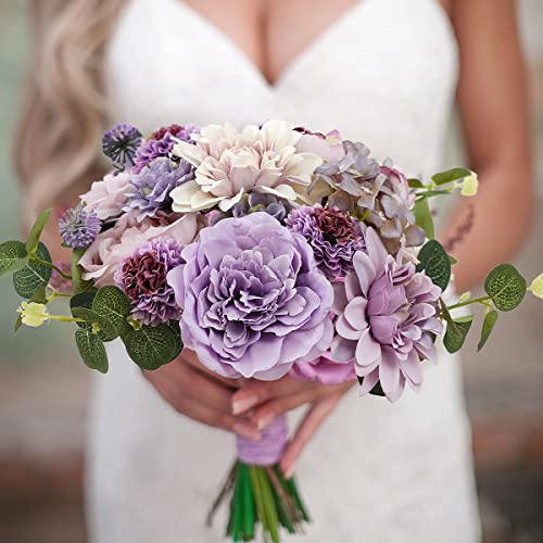 Kisflower Purple Artificial Flowers Combo Cake Flowers Decorations Fake Peony Silk Roses Gift Box for DIY Wedding Bridal Bouquet Centerpieces Arrangements Party Baby Shower Holiday Decor (Purple) - color: Purple