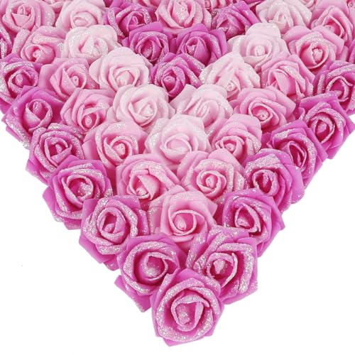 Artificial Roses,200PCS Mixed Pink Foam Flowers 1.97in Artificial Roses with Glitter for Craft DIY Wedding Party Home Decoration(Mixed Pink Colors with Glitter) - color: Mixed Pink Colors With Glitter
