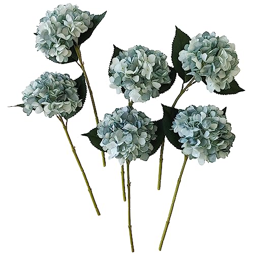 Fall Blue Hydrangea Artificial Flowers,6Pcs Faux Fall Hydrangea Flowers,Artificial Hydrangeas Flowers with Stems,Fake Hydrangeas,Silk Hydrangeas Flowers with Stems for Home Decor - color: Fall Blue