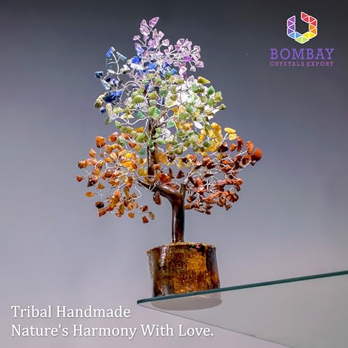 7 Chakra Crystal Tree of Life – Handmade Healing Gemstone Bonsai for Positive Energy, Prosperity & Home Décor – Good Luck Gift for Women, Mom, Office & Living Room Accent - color: 7 Chakra Silver Wire