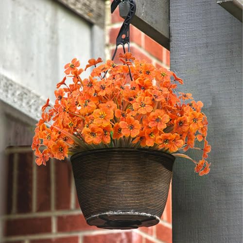 LikSoor 21 Bundles Artificial Outdoor UV Resistant Flowers No Fade Fake Outside Flowers Plastic Greenery Faux Shrubs Garden Porch Window Box Home Decoration(Light Autumn Orange) - color: Light Autumn Orange