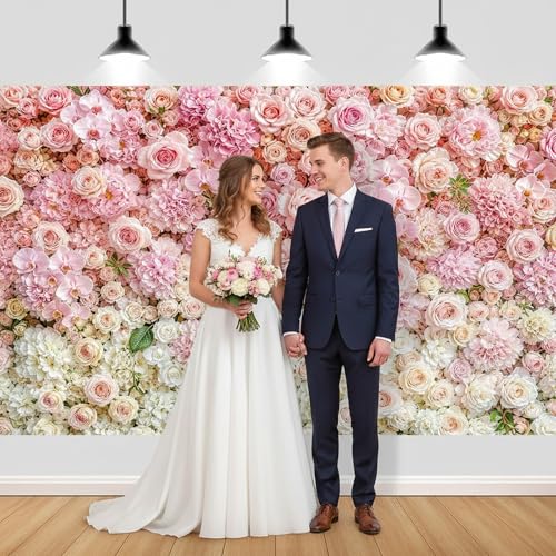 JAWO 7X5ft Blush Pink White Rose Floral Wall Backdrop, Mixed Flower Photo Background for Wedding Bridal Shower, Girls Birthday Baby Shower, Mother’s Day Valentine Cake Table Decor Studio Props - color: Pink2, size: 7X5
