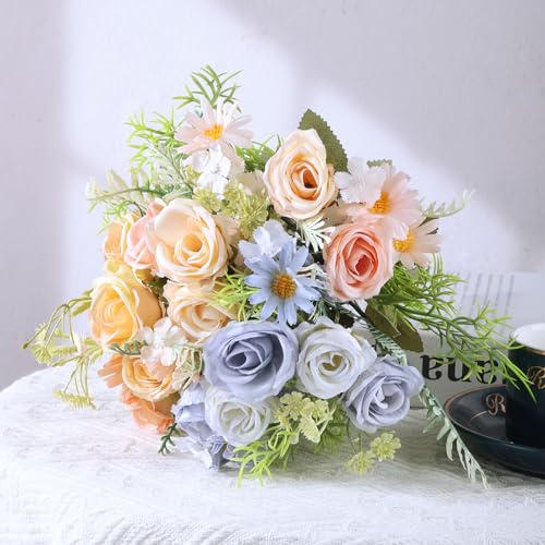Artificial Flowers Bouquets 3 Bunches Fake Flowers Bride Holding Flowers Faux Floral for Home Wedding Spring Decor - color: Mixed-2