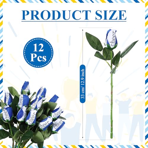 Suhine 12 Pcs Blue Cheer Gifts Cheerleader Cheerleading Artificial Rose Flowers Gifts Bulk for Women Cheer Team Sport Game Day Birthday Graduation Party Decorations Favors(Blue White, Normal) - color: Blue White, size: Normal