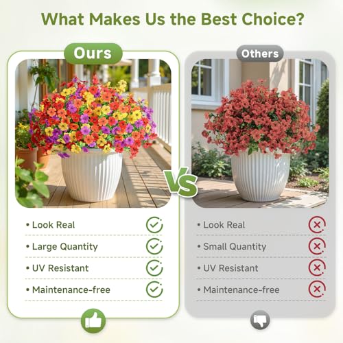 Alupssuc 24 Bundles Artificial Flowers for Outdoors Decoration, UV Resistant Silk Faux Floral Spring Summer Fake Plastic Plants Greenery for Outside Indoor Home Porch Window Box Decor, Mix 4 Colors - color: Red Purple Yellow Orange