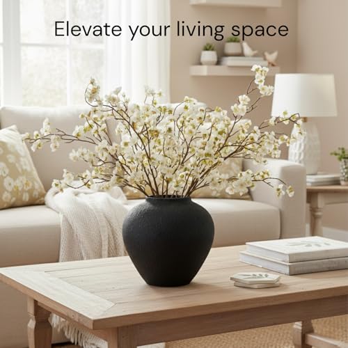 White Cherry Blossom Branches – 6 Pcs 33.5" Long Stem Artificial Flowers for Tall Vase, Premium Faux Silk Spring Decor, Realistic Fake Cherry Blossoms for Home, Wedding & Table Centerpieces - color: White