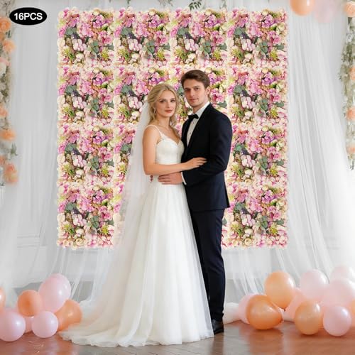 Flower Wall Backdrop, 14x14 Inch Artificial Flower Wall Panels, Peony Dahlia Wall Flowers Wall Decor for Photo Background Home Party Wedding Backdrop Decoration (Purple) - color: Purple