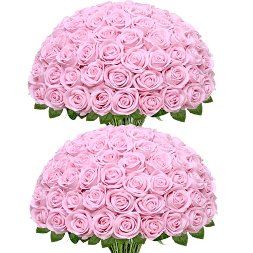 Waipfaru 100 Pcs Pink Roses, Fake Roses Artificial Velet Flowers for Valentines Mothers Day Wedding Centerpieces Decor (Pink) - color: Pink, size: 100 Pcs
