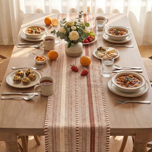 Artoid Mode Caramel Farmhouse Woven Table Runner, Seasonal Holiday Rustic Kitchen Dining Table Decoration for Home Party Decor 12x72 Inch - color: Caramel, size: 12" x 72", Table Runner