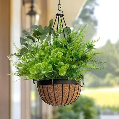12 Bundles 4 Styles Artificial Plants Outdoor Summer Decor, UV Resistant No Fade Artificial Flowers Faux Plants Fern Lavender Eucalyptus Plastic Greenery Shrubs for Outside Porch Garden Home Cemetery - size: 12 Pack