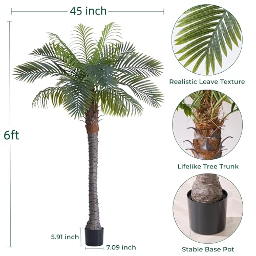FloraFairy 6FT Artificial Coconut Palm, Faux Coconut Silk Palm Tree, Tropical Fake Trees for Indoor Outdoor, Large Sago Palm Plant for Home Office Garden Patio Poolside, 1 Pack - color: 6ft Coconut Palm - 1 Pack, size: 6ft