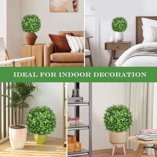 FAJUNZH Artificial Topiary Bushes for Outdoors with Spike, Boxwood Ball Fake Shrubs UV Resistant Faux Plants for Indoor Outdoor Fall Thanksgiving Halloween Decor (Gypsophila Boxwood White-2 Packs) - color: Gypsophila Boxwood White