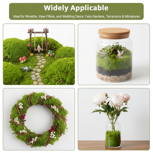 7 oz Fake Moss for Crafts, Realistic Pot Filler for Artificial & Potted Plants, Reusable Greenery Filler for Fairy Garden Decor, Includes Dark & Light Green