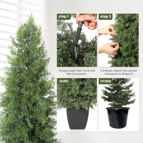 GarveeHome Artificial Cedar Topiary Tree for Christmas Outdoor, 48 in Tall Faux Cedar Trees, Potted Fake Cypress Plant, Artificial Plants Indoor Outdoor for Front Porch Decor, Set of 2 - size: 4ft