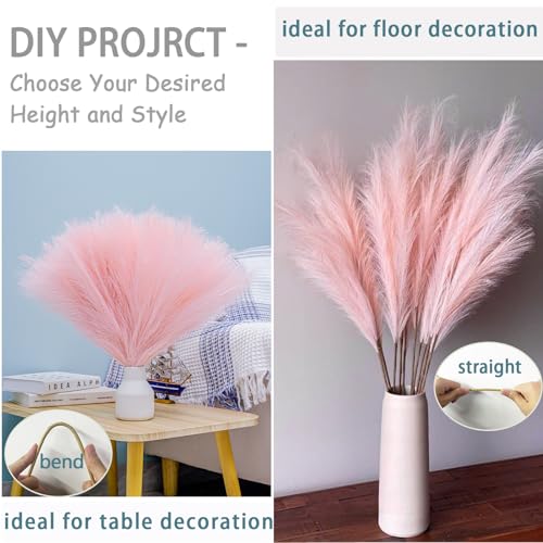 38" Faux Pampas Grass - 10 Stem Tall Pink Decor Artificial Fluffy Pampas Grass for Boho Home Wedding & Mothers Day - color: B-pink