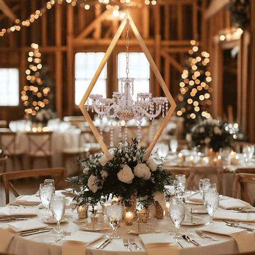45" Gold Wedding Candelabra Set of 4 | Tall Crystal-Accent Centerpieces with Acrylic Diamond Drops for Reception Tables, Party Decor, Elegant Dining & Events - color: Gold, size: 4PCS