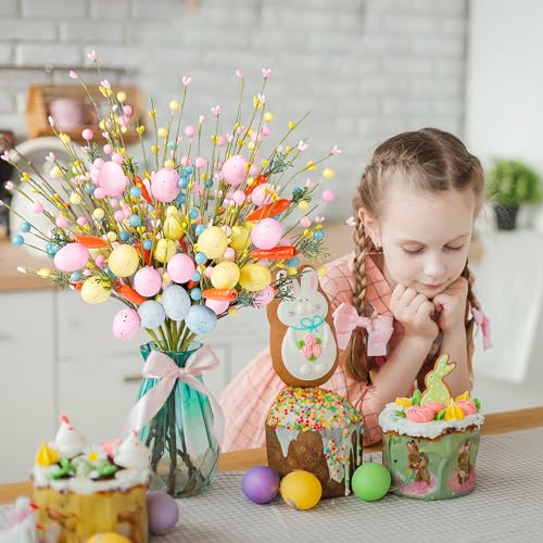 Sggvecsy Artificial Easter Stems 6 Pcs Spring Berry Picks with Eggs Carrot Colorful Berries Twig Branches Sprays for Easter Arrangement Centerpiece Easter Celebration Home Vase Decor - color: Colorful