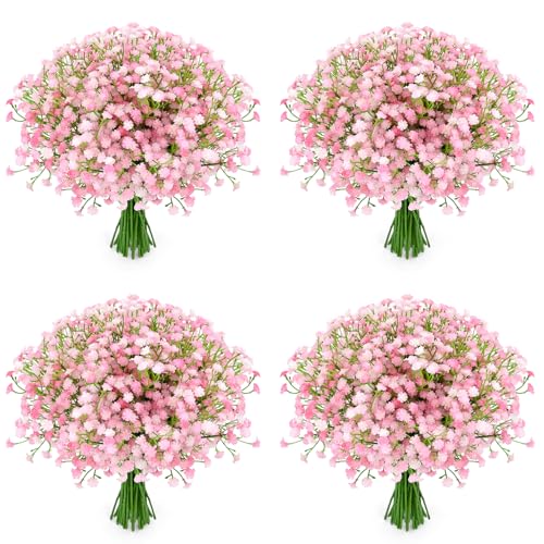 48Pcs Babys Breath Artificial Flowers, Fake Baby Breath Flowers Artificial Bulk Faux Gypsophila Real Touch Flowers for Wedding DIY Bouquet Floral Arrangement Party Home Garden Decoration, Pink - color: Pink, size: 48PCS