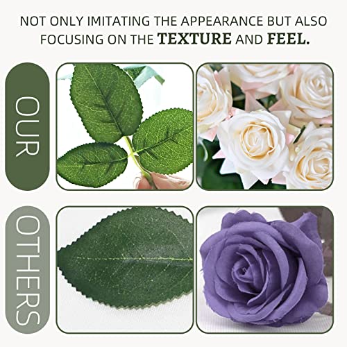 ZMZQ&flw Artificial Flowers Champagne Roses 12PCS, Real Touch Silk Flowers, Realistic Single Fake Flower with Individual Stems Leaves - color: Light Yellow 12pcs